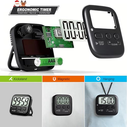 Antonki 2 Pack Digital Timer for Kids Classroom Kitchen Timers for Cooking | w/ Battery, Easy to View, Alarm, Mute Mode, Count Down/Up, Magnetic, Kickstand, Hanging, Classroom Timer for Teacher Supplies - color: Rich Black *2