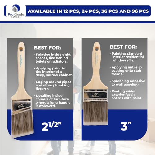 Pro Grade Paint Brushes, Flat & Angled Paint Brush Set, Walls & Trim, 2 Pc | Interior & exterior | Cabinets, doors, fences, decks | Works with latex, oil & stain | Synthetic bristles, hardwood handles