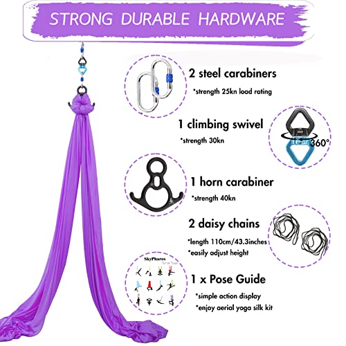 Aerial Silks Yoga Swing Set, Fitness Aerial Yoga Kit | Anti-Gravity Flight Aerial Yoga Hammock Kit; Low/Non Stretch Nylon Tricot Fabric; For Fitness & Dance; Hardware Included - color: Violet