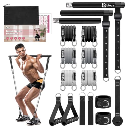 Bbtops Pilates Bar Kit with Resistance Bands,Pilates Bar with Stackable Bands Workout Equipment for Legs,Hip,Waist and Arm,Exercise Fitness Equipment for Women & Men Home Gym Yoga Pilates - color: Dark Black