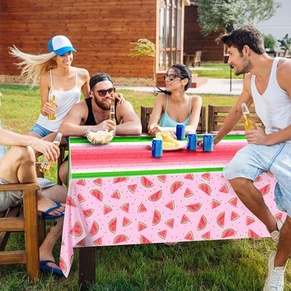 Kochorie 2 Pack Watermelon Party Tablecloths, 54 x 108 Inch Plastic Watermelon Table Covers, Waterproof Pink Table Cloth Cover for Birthday Baby Shower Wedding Summer Fruit Party Supplies - style: Watermelon