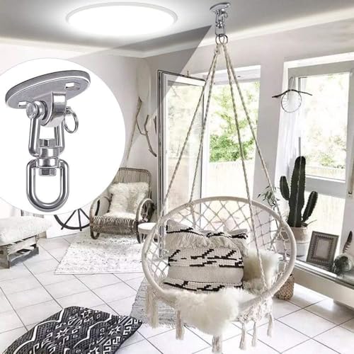 SELEWARE Ceiling Swing Mount Stainless Steel Swing Hangers Swing Hook 4 Pcs | 360° Swivel Swing Hardware for Aerial Yoga Indoor Outdoor Swing Set Porch Swing Hammock Chair Punching Bag 2000 LB Capacity - color: Silver - 360° Swing Hanger ( 4 Pack )