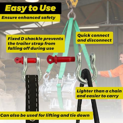 HENBOW Lifting Straps with D Ring Shackle,6.5' × 3" Heavy Duty Flat Lift Sling Straps for Hoist 6600 lbs Safety Load，Web Sling Car Tree Saver Winch Recovery - size: 3 Inch × 6.5 FT