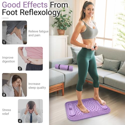 Foot Massage Mat with Two Massage Balls, 5-Zone Acupressure & Reflexology Mat for Various Stimulation, Portable Pressure Point Pad for Feet Relaxation, Pain, Fatigue Relief(Purple) - color: Purple