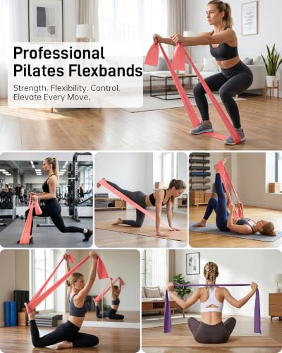 Renoj Pilates Flexbands, 5-Pack Latex-Free Resistance Bands Set – Exercise Bands for Pilates, Yoga, Stretching & Physical Therapy | Home Gym Equipment for Women & Men - color: Red