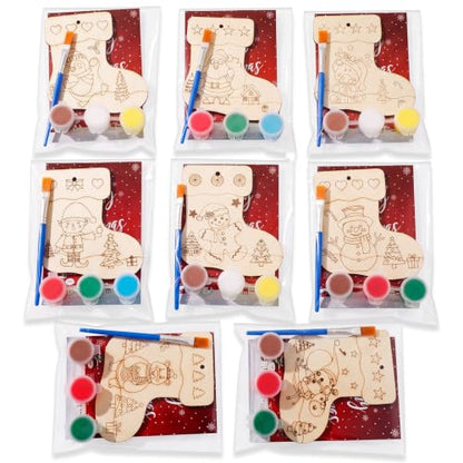 Saypacck 24 Pcs Christmas Stocking Party Favors Wooden Paint Craft Kits | Unicorn Mermaid Designs, Brushes Paints Organza Bags Included, Birthday Goodie Bag Fillers, Kids Girls Thank You Gifts - style: Christmas Stocking