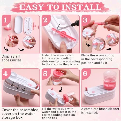 Painting Station Paint Brush Cleaner 20"X16" Silicone Paintings Mat with Cup and Paint Holder 10 Paintings Brushes Children's Painting Set Art Supplies for Kids Back to School Gifts DIY Crafts (Pink) - color: Pink