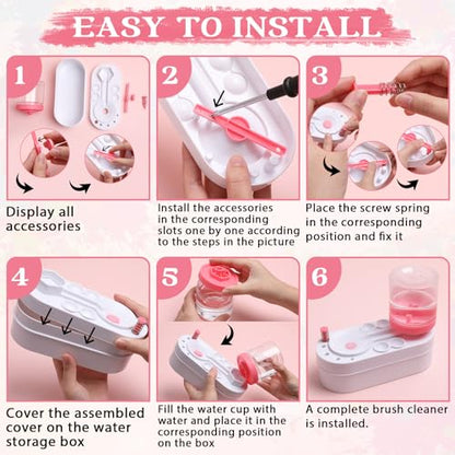 Painting Station Paint Brush Cleaner 20"X16" Silicone Paintings Mat with Cup and Paint Holder 10 Paintings Brushes Children's Painting Set Art Supplies for Kids Back to School Gifts DIY Crafts (Pink) - color: Pink