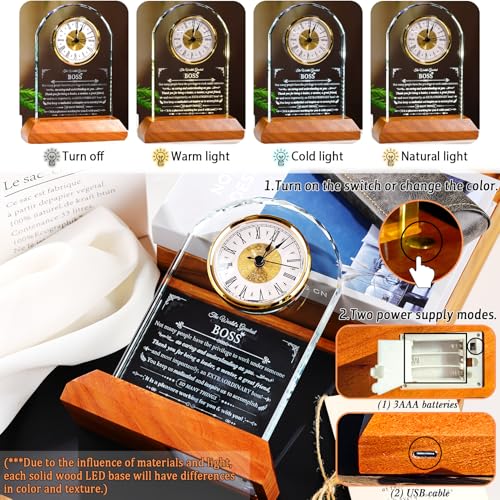 Ornalrist Boss Gifts for Best Boss Manager Glass Clock Boss's Day Keepsake - color: Boss Gifts