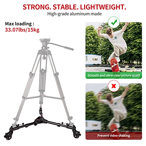 Photography Tripod Dolly, Heavy Duty with Larger 3-inch Rubber Wheels, Adjustable Leg Mounts and Carry Bag, Compatible with Most Tripods Perfect for Cameras Camcorder and Lighting Equipment Black