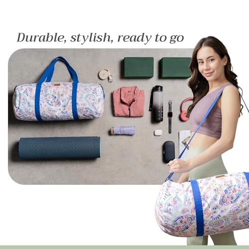 Maison d' Hermine Yoga Mat Duffle Bag Gym Tote Yoga Mat Carry Bag | Cylindrical bag for Woman Men Gifts Adjustable shoulder straps with Drawstring Water Bottle Pocket and zipper pocket - color: Indian Floral, style: Yoga Mat Gym Bag