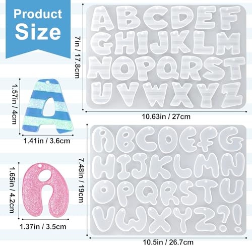 Alphabet Molds with Hole, Set of 2 Resin Alphabet Keychain Molds | Silicone Alphabet Crafting Molds for Epoxy Resin, A-Z Uppercase Letter DIY Keychain Pendant Jewelry Projects Party Gift - color: 2 Pcs Alphabet Resin Molds