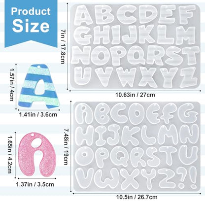 Alphabet Molds with Hole, Set of 2 Resin Alphabet Keychain Molds | Silicone Alphabet Crafting Molds for Epoxy Resin, A-Z Uppercase Letter DIY Keychain Pendant Jewelry Projects Party Gift - color: 2 Pcs Alphabet Resin Molds