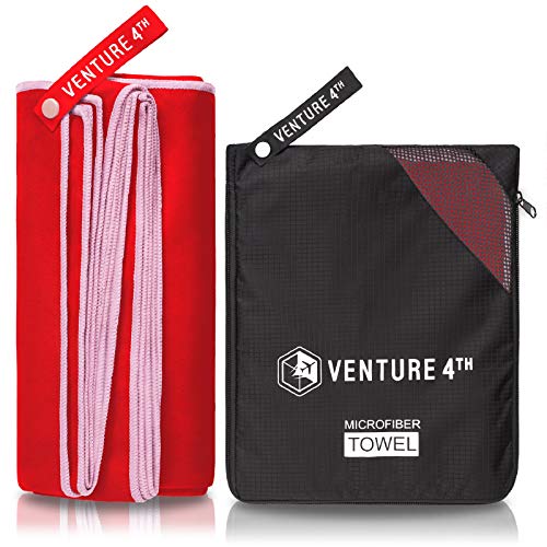 VENTURE 4TH Quick Dry Travel Towel, Ultra Soft Microfiber - 3 Sizes | Odor-resistant, absorbs 7x more than cotton. Fast-drying, skin-friendly microfiber. Includes tear-resistant carry bag. - color: Red White, size: 72.00" x 31.50"