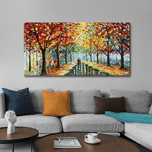 24x48 Inchs Hand Painted Forest Landscape Modern Abstract Art Wall Romantic Theme Oil Painting - color: Ts31