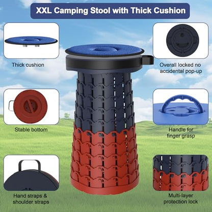 ALEVMOOM Upgraded XXL 19.7" Collapsible Stool with Cushion, Heavy Duty Portable Folding Stool Max Load 1000 lbs, Retractable Telescoping Foldable Seat Chair for Camping Fishing Travel - color: Navy Red