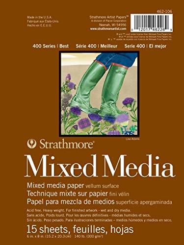 Strathmore 400 Series Tape Bound Mixed Media Pad, 140 lb. Vellum Paper, 6 X 8 inches, 15 Sheets (462-106) - color: White, size: 6 x 8 inches