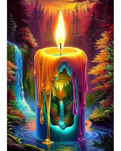 Landscape Diamond Art Kits for Adults, Easy Crafts 5D Diamond Painting Dot Kit for Adult Beginners, Forest Candle DIY Round Dots Full Drill Diamonds Paintings Arts for Home Wall Decor Gifts 12X16 In - color: C15