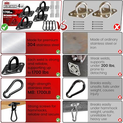 sprookber 304 Stainless Steel Pad Eye Snap Hook,M10 Ceiling Hook 1700Lb,8Pc | Hanging Kit with Screws for Hammock Chair Swing, Yoga Gym Equipment, Sun Shade Sail, Plant Hangers & Marine Boat Hardware - size: 4 Inch, style: Black Rhombus