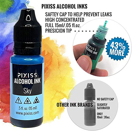 Pixiss Blue Alcohol Ink Set - 5 Shades of Highly Saturated Alcohol Ink for Epoxy Resin Supplies, Yupo Paper, Tumblers, Coasters - Resin Colorant for Epoxy Resin and Resin Art Supplies