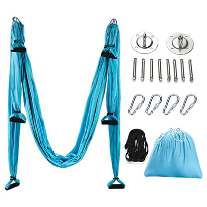 ZELUS Aerial Yoga Swing Sling Strong Yoga Hammock Kit Set Trapeze Inversion Equipment Include 2 Extensions Straps and Ceiling Mounting Kit - color: Blue