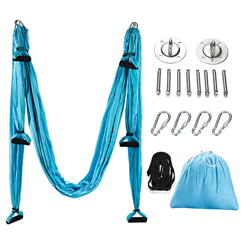 ZELUS Aerial Yoga Swing Sling Strong Yoga Hammock Kit Set Trapeze Inversion Equipment Include 2 Extensions Straps and Ceiling Mounting Kit - color: Blue