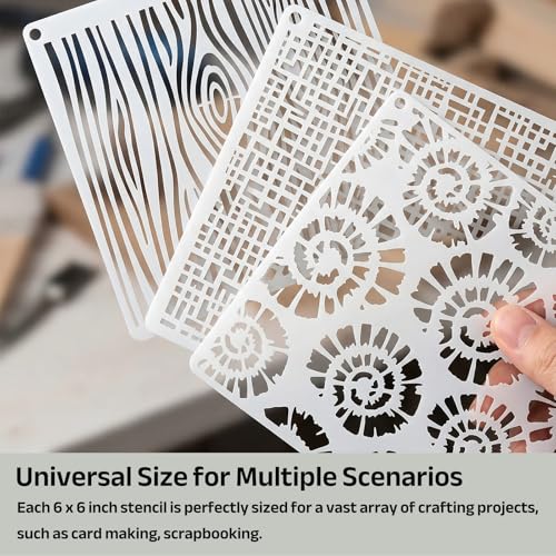16PCS Reusable Geometric Stencils for Crafts Painting,6x6 Inch Mixed Texture Art Stencils for Wood Wall Furniture Fabric Floor,DIY Spray Paint Templates for Card Making Cake Decor Scrapbooking - style: 16PCS 6x6"