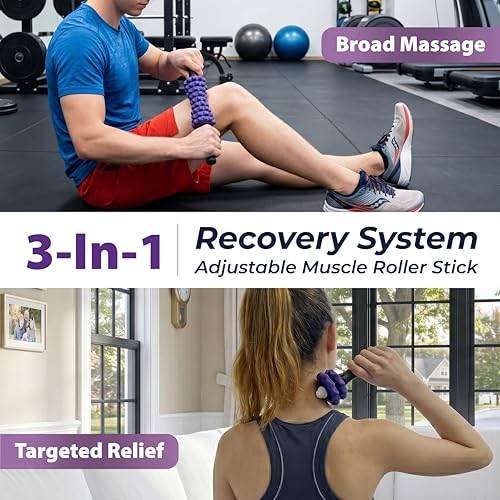 ONIPAX 3-in-1 Muscle Roller Stick - Adjustable Deep Tissue Massage Tool - color: Purple