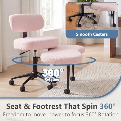 DUMOS ADHD Meditation Chair, Cross Legged Home Office Desk Chair - color: Teddy Fabric Pink