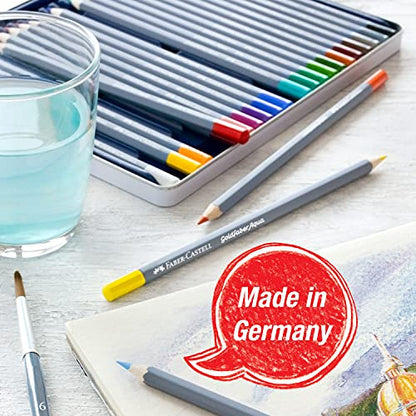 Faber-Castell Goldfaber Aqua Watercolor Pencils - Pre-Sharpened Water Colored Pencils (12 Count) | Shatterproof and fully water-soluble watercolour pencils in metal case