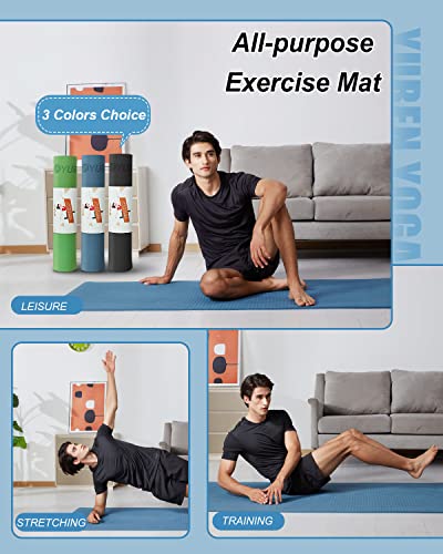 YR Large Exercise Mat 76"x35" 10mm Thick TPE Yoga Mat Non Slip | Workout mats, home gym, anti-tear, easy-to-clean, odor-less, excellent cushion, with yoga bag - color: Blue
