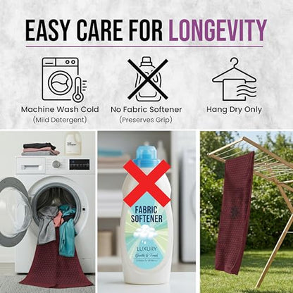 Clever Yoga Hot Yoga Mat Towel – Non-Slip Grip for Hot Yoga, Sweat Absorbent, Honeycomb Silicone Grip, Stays Flat – Ideal for Pilates, Travel, Washable & Lightweight - Burgundy - color: Burgundy