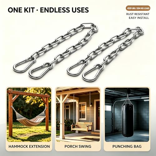 2 Pack Porch Swing Hammock Extender Chains, 21" Length - size: 21 in x 2pc