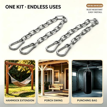 2 Pack Porch Swing Hammock Extender Chains, 21" Length - size: 21 in x 2pc