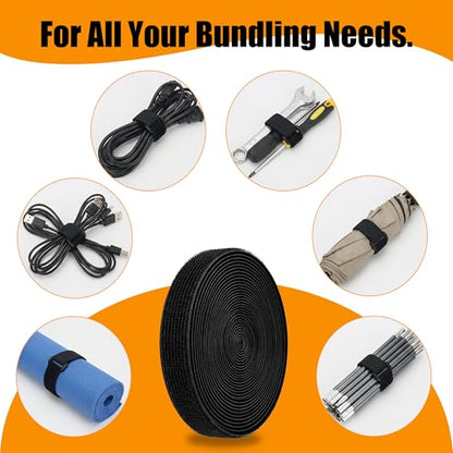 32ftx1in Hook Loop Strap with 50 Buckles Reusable Nylon Fastening Cable Tie
