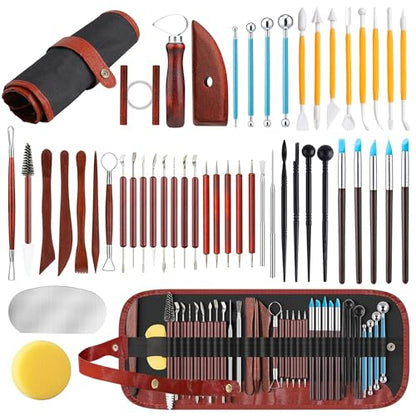 48 Pcs Polymer Clay Carving Tools Set, Pottery Sculpting Tools with Bag | Ceramic Clay Molds Sculpting Kit for Adult Beginner for Modeling Trimming Molding Shaping