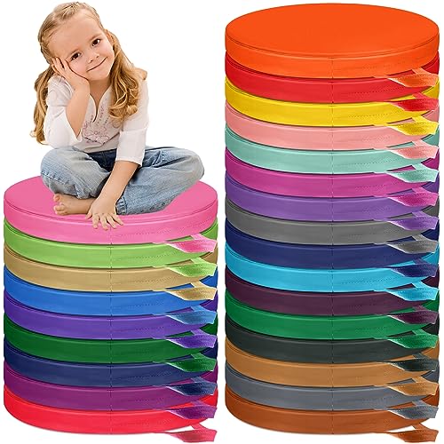 Timgle 25 Pcs Floor Cushions for Classroom 15 Inch Flexible Seating Bulk with Handles 1.6 Inch Thick Foam Floor Pillows Portable Seating for Home School Kindergarten Daycare Nursery Playroom(Round) - style: Round