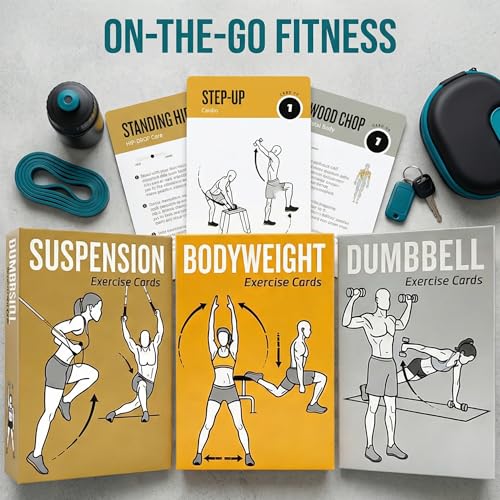 Bodyweight & Dumbbell & Suspension1 Workout Cards - 150 Large 5"x3.5" Exercise Cards with 36 Strength Moves, Home & Gym Fitness Cards for Men & Women, Beginner Fitness Guide - color: c. Brown1
