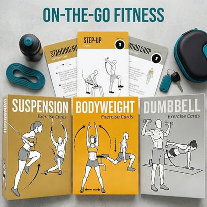 Bodyweight & Dumbbell & Suspension1 Workout Cards - 150 Large 5"x3.5" Exercise Cards with 36 Strength Moves, Home & Gym Fitness Cards for Men & Women, Beginner Fitness Guide - color: c. Brown1