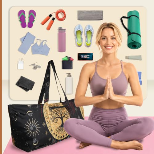 Yoga Mat Bag Yoga Tote Bag with Large Waterproof Zipper Pocket and Drawstring Pocket Yoga Mat Bag Carrier Fit Most Size Mats and All You Stuff - color: black beige
