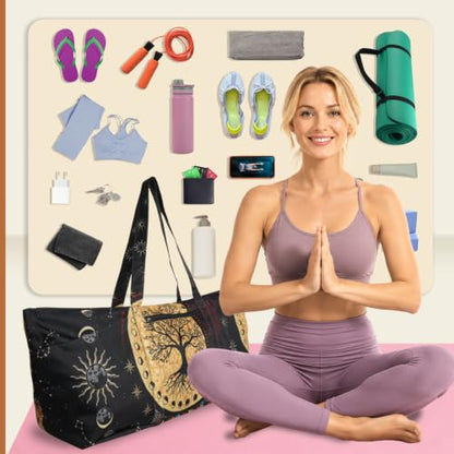 Yoga Mat Bag Yoga Tote Bag with Large Waterproof Zipper Pocket and Drawstring Pocket Yoga Mat Bag Carrier Fit Most Size Mats and All You Stuff - color: black beige