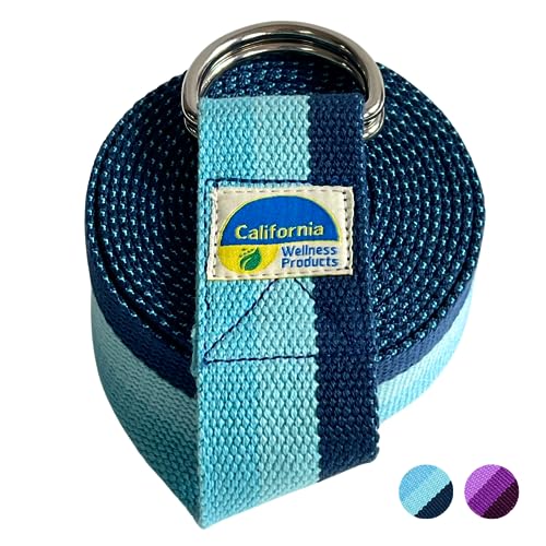 California Yoga Strap | Yoga Belt with Safe Adjustable D-Ring Buckle for Pilates | Stretching Strap | Exercise Bands | Physical Therapy | Improves Sitting Posture - color: Blue-10ft