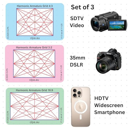 Harmonic Armature Directors Viewfinder Card | Australian Designed and Made; Artist Viewfinder for Drawing and Photography; 3:2, 4:3 and 16:9 - size: Harmonic Armature