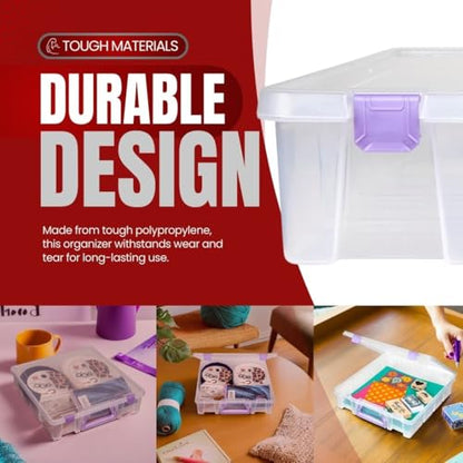 ArtBin Essentials 12 x 12 One-Compartment Craft Box, Clear | One Open Compartment, 15.25 x 14 x 3.5 Inches, Secure Latches, Stackable, Durable Polypropylene - color: Purple