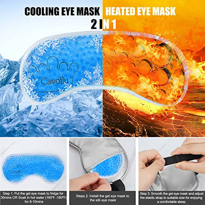 Sleep Mask w/ Cooling Gel Eye Mask, Silk Eye Mask for Sleeping, Hot & Cold Eye Masks, Blindfold Eye Cover Sleeping Mask for Home Office Travel, Yoga, Stocking Stuffers for Men Women (Grey) - color: Grey