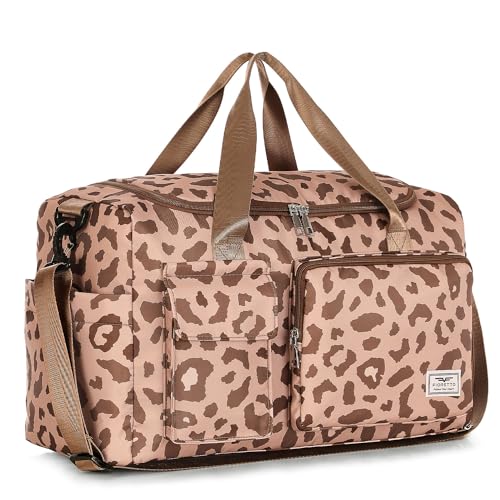 FIORETTO Women's Gym Duffle Bag with Shoes Compartment, 30L Capacity, Ideal for Travel, Gym, Sports, Duffel, Weekender - color: Leopard Brown, style: Gym Bag