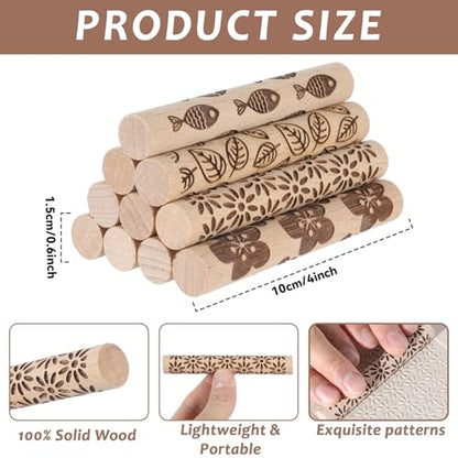 Conderyang 16Pcs Wooden Clay Texture Roller Set Clay Modeling Pattern Rollers Wooden Texture Rollers Wood Pottery Tools Pottery Tool Set for Artists Art Creation Ceramic DIY, 4In x 0.6In（Style 1) - color: Style 1
