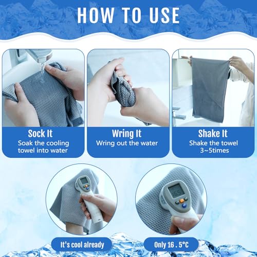Hosuly 15 Pcs Cooling Towels 40" x 12", Black, White, Light Gray - color: Black, White, Light Gray