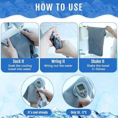 Hosuly 15 Pcs Cooling Towels 40" x 12", Black, White, Light Gray - color: Black, White, Light Gray