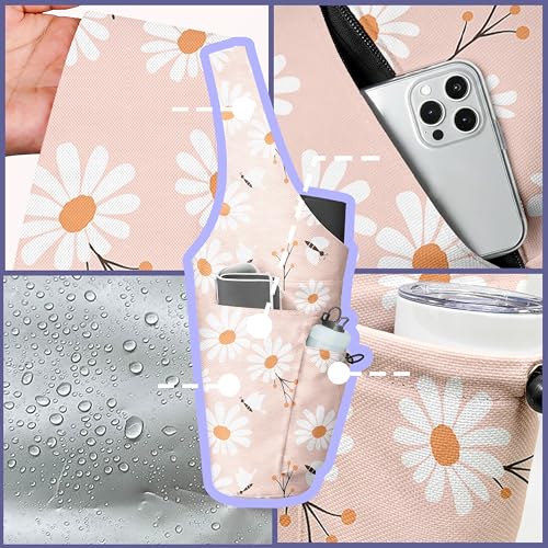 Yoga Bag for Women, Large Yoga Mat Bag Tote Carrier with Wet Dry Pocket | Water Bottle Holder & Adjustable Strap, Fits 1/2" Thick Yoga Mat for Gym, Pilates, Travel, Work - color: Pink Daisy